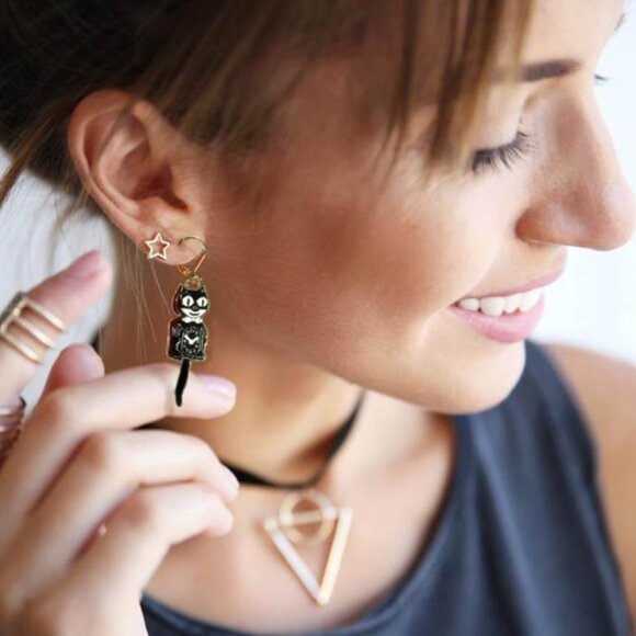Kit-Cat Klock Jewelry - Black & gold Kit-cat klock clock earrings
